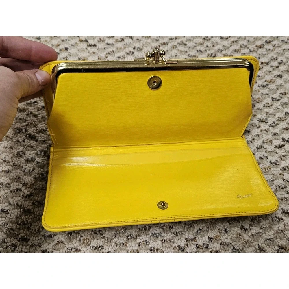 New Vintage Baronet Leather Yellow‎ Wallet Credit Cards Kisslock Change Purse